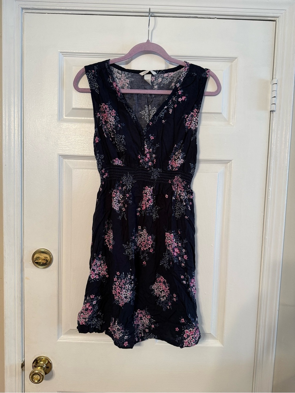 H&M Mama Navy Floral V-Neck Dress with Pink Blossoms